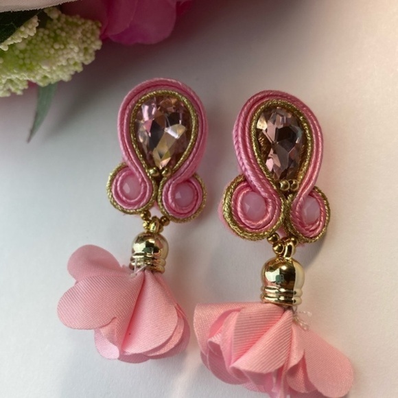 Pink Soutache Long‎ Earrings - Picture 6 of 9